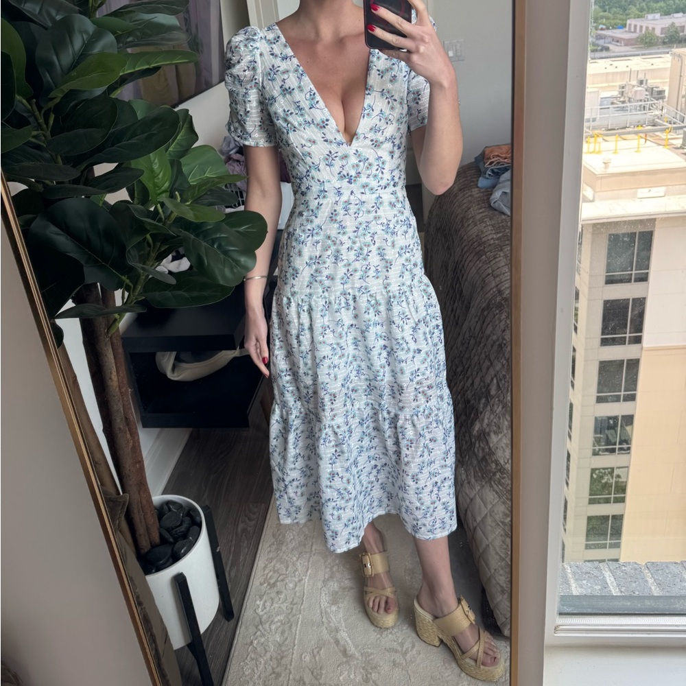 Hello Molly Blue Gray Plunge Midi Sundress